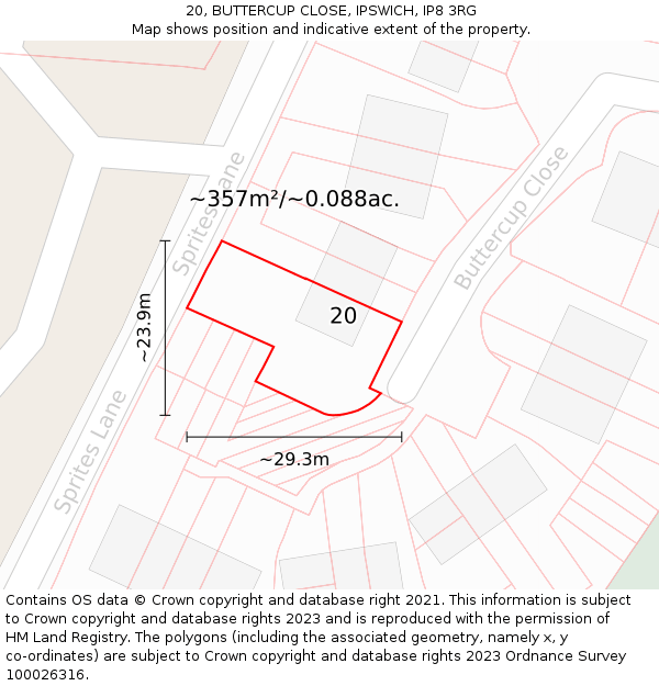 20, BUTTERCUP CLOSE, IPSWICH, IP8 3RG: Plot and title map