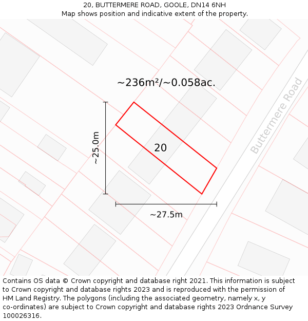 20, BUTTERMERE ROAD, GOOLE, DN14 6NH: Plot and title map