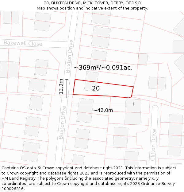 20, BUXTON DRIVE, MICKLEOVER, DERBY, DE3 9JR: Plot and title map