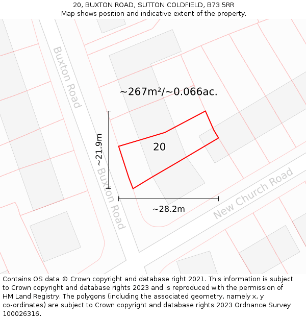 20, BUXTON ROAD, SUTTON COLDFIELD, B73 5RR: Plot and title map