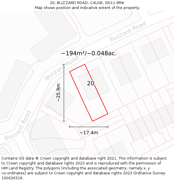 20, BUZZARD ROAD, CALNE, SN11 9RW: Plot and title map