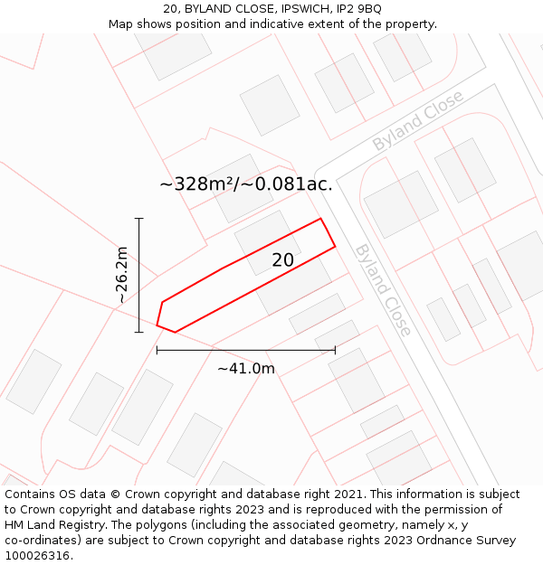 20, BYLAND CLOSE, IPSWICH, IP2 9BQ: Plot and title map
