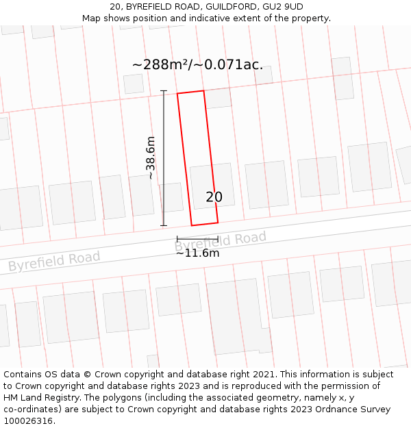 20, BYREFIELD ROAD, GUILDFORD, GU2 9UD: Plot and title map