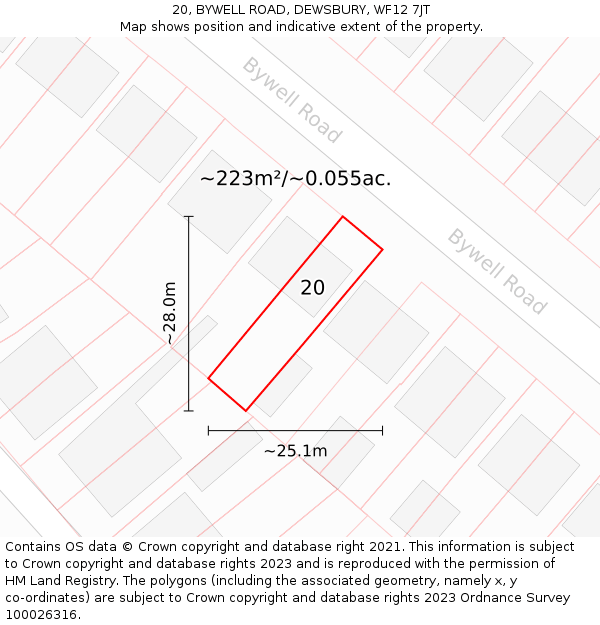 20, BYWELL ROAD, DEWSBURY, WF12 7JT: Plot and title map