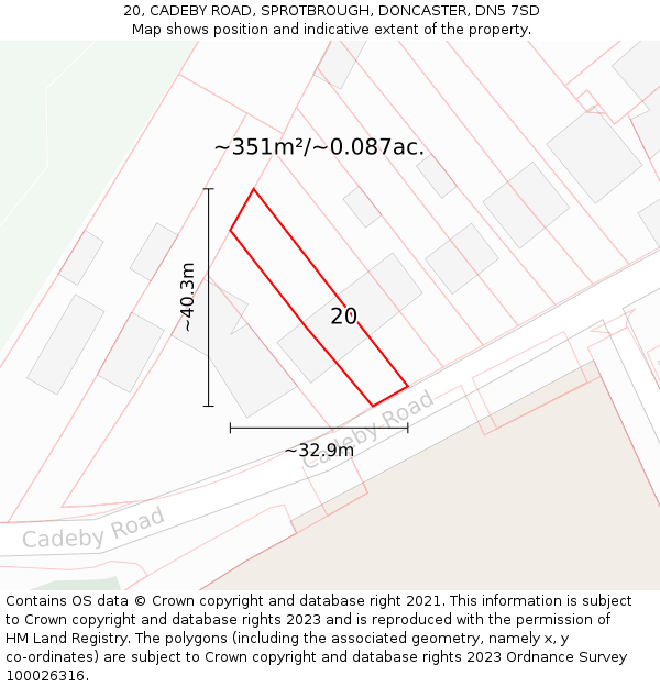 20, CADEBY ROAD, SPROTBROUGH, DONCASTER, DN5 7SD: Plot and title map