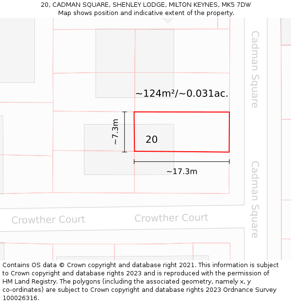 20, CADMAN SQUARE, SHENLEY LODGE, MILTON KEYNES, MK5 7DW: Plot and title map