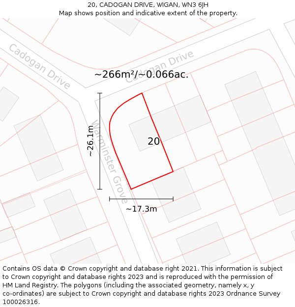 20, CADOGAN DRIVE, WIGAN, WN3 6JH: Plot and title map