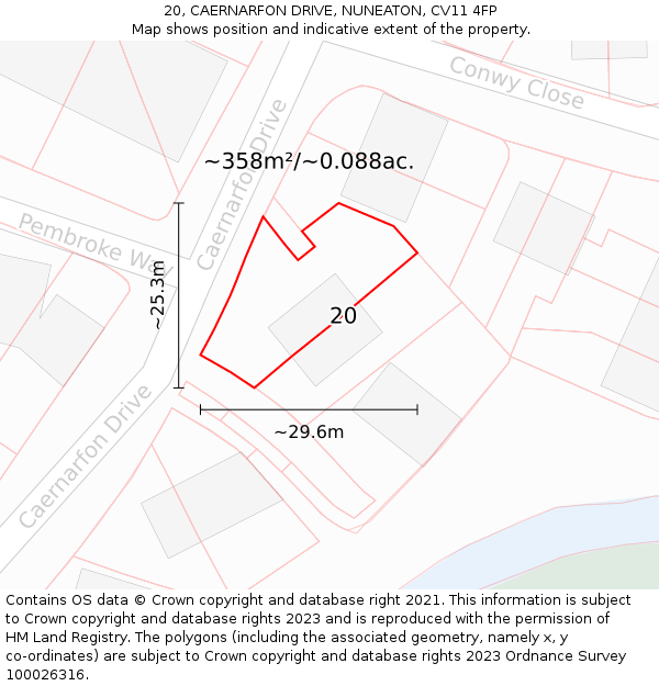 20, CAERNARFON DRIVE, NUNEATON, CV11 4FP: Plot and title map