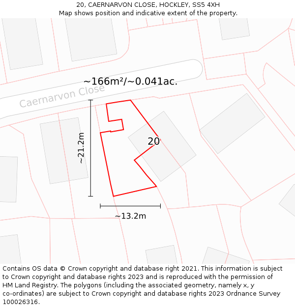 20, CAERNARVON CLOSE, HOCKLEY, SS5 4XH: Plot and title map