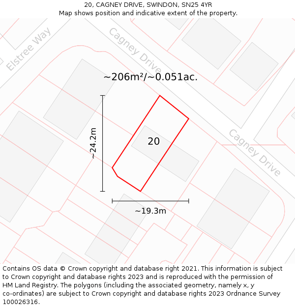 20, CAGNEY DRIVE, SWINDON, SN25 4YR: Plot and title map