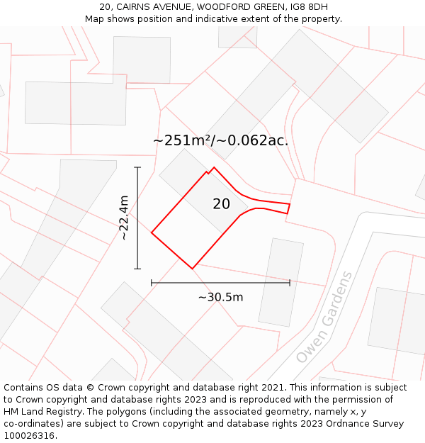 20, CAIRNS AVENUE, WOODFORD GREEN, IG8 8DH: Plot and title map