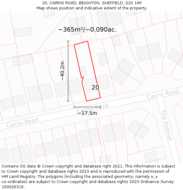 20, CAIRNS ROAD, BEIGHTON, SHEFFIELD, S20 1AP: Plot and title map