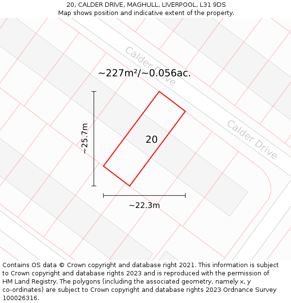 20, CALDER DRIVE, MAGHULL, LIVERPOOL, L31 9DS: Plot and title map