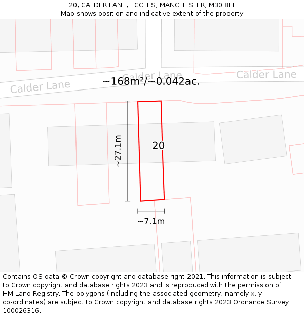 20, CALDER LANE, ECCLES, MANCHESTER, M30 8EL: Plot and title map