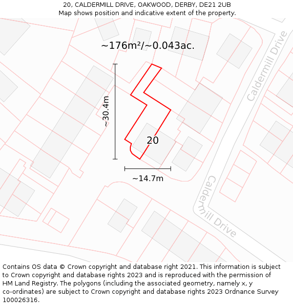 20, CALDERMILL DRIVE, OAKWOOD, DERBY, DE21 2UB: Plot and title map