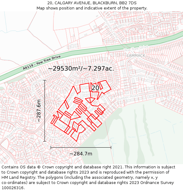 20, CALGARY AVENUE, BLACKBURN, BB2 7DS: Plot and title map