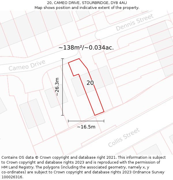 20, CAMEO DRIVE, STOURBRIDGE, DY8 4AU: Plot and title map