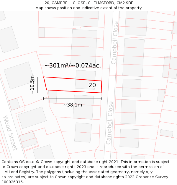 20, CAMPBELL CLOSE, CHELMSFORD, CM2 9BE: Plot and title map