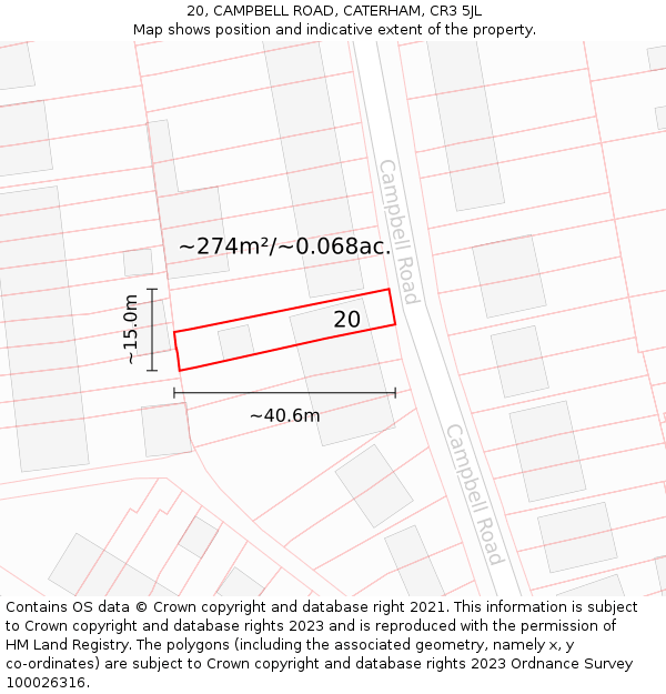 20, CAMPBELL ROAD, CATERHAM, CR3 5JL: Plot and title map