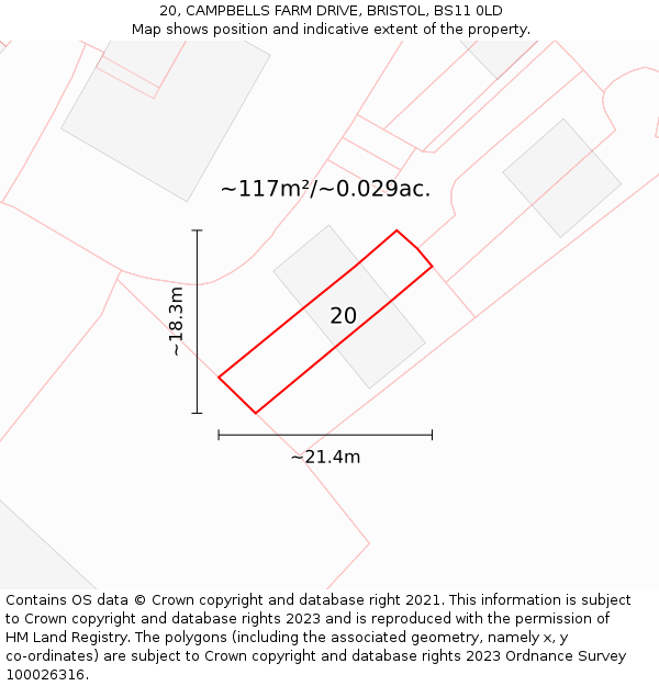 20, CAMPBELLS FARM DRIVE, BRISTOL, BS11 0LD: Plot and title map