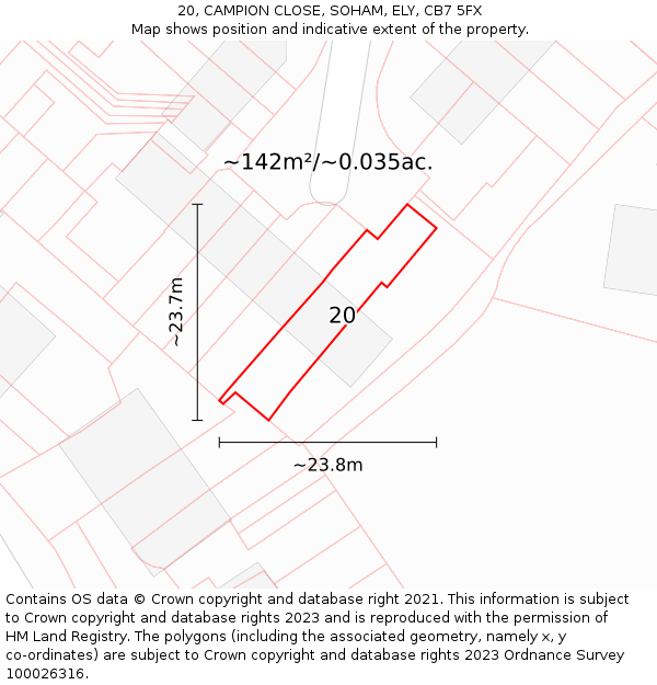 20, CAMPION CLOSE, SOHAM, ELY, CB7 5FX: Plot and title map