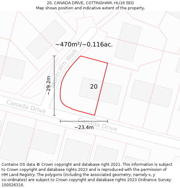 20, CANADA DRIVE, COTTINGHAM, HU16 5EG: Plot and title map
