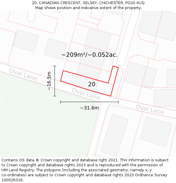 20, CANADIAN CRESCENT, SELSEY, CHICHESTER, PO20 0UQ: Plot and title map