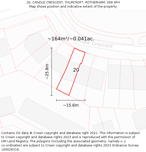20, CANDLE CRESCENT, THURCROFT, ROTHERHAM, S66 9FH: Plot and title map