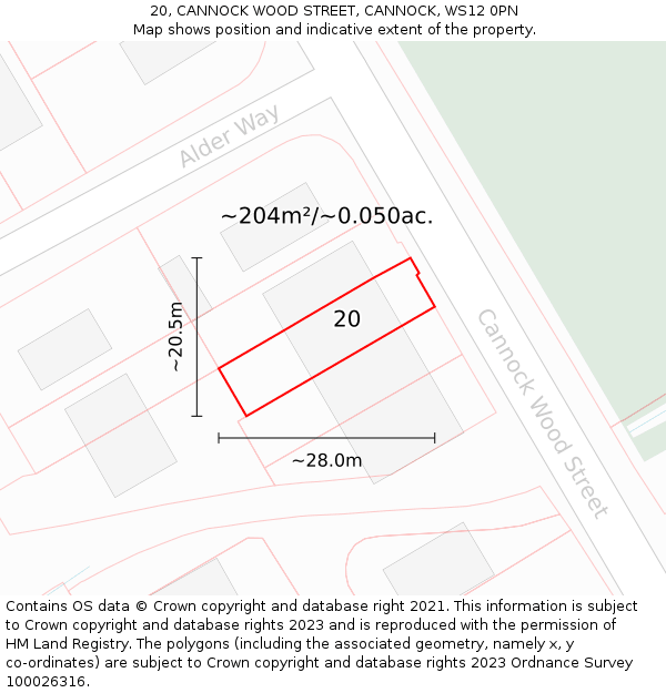 20, CANNOCK WOOD STREET, CANNOCK, WS12 0PN: Plot and title map