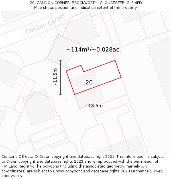 20, CANNON CORNER, BROCKWORTH, GLOUCESTER, GL3 4FD: Plot and title map