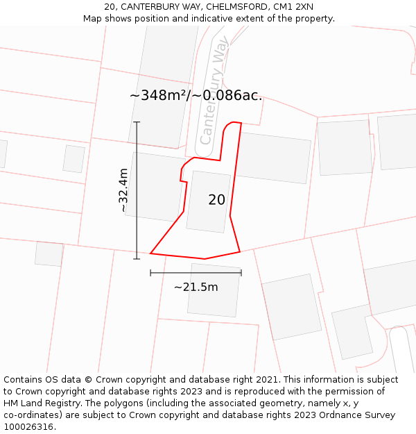 20, CANTERBURY WAY, CHELMSFORD, CM1 2XN: Plot and title map