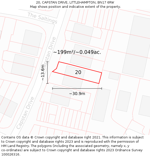 20, CAPSTAN DRIVE, LITTLEHAMPTON, BN17 6RW: Plot and title map