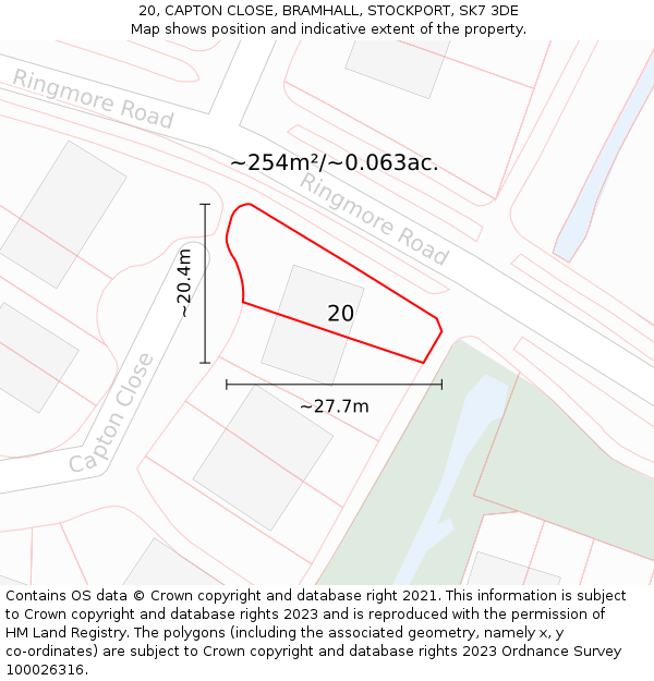 20, CAPTON CLOSE, BRAMHALL, STOCKPORT, SK7 3DE: Plot and title map