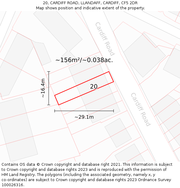 20, CARDIFF ROAD, LLANDAFF, CARDIFF, CF5 2DR: Plot and title map