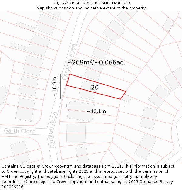 20, CARDINAL ROAD, RUISLIP, HA4 9QD: Plot and title map