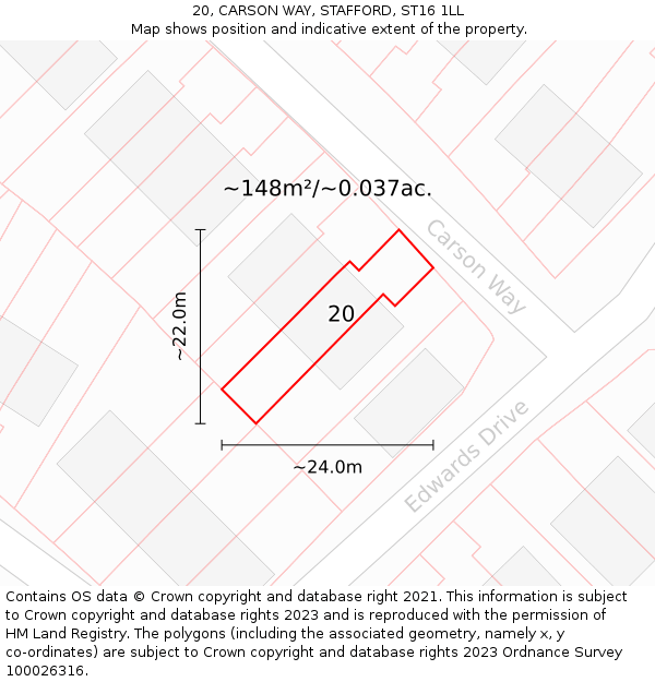 20, CARSON WAY, STAFFORD, ST16 1LL: Plot and title map
