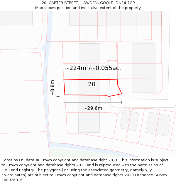 20, CARTER STREET, HOWDEN, GOOLE, DN14 7GP: Plot and title map