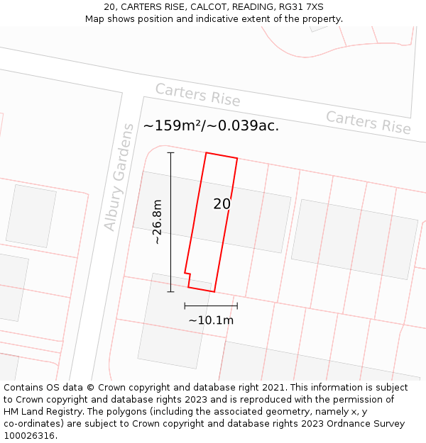 20, CARTERS RISE, CALCOT, READING, RG31 7XS: Plot and title map