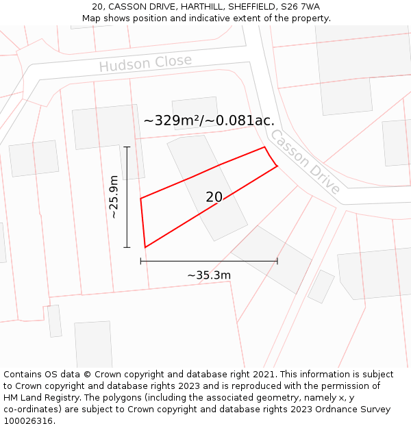 20, CASSON DRIVE, HARTHILL, SHEFFIELD, S26 7WA: Plot and title map