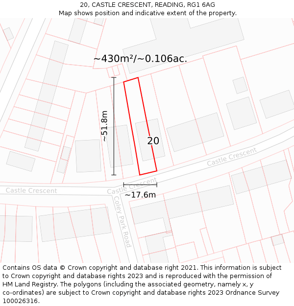 20, CASTLE CRESCENT, READING, RG1 6AG: Plot and title map
