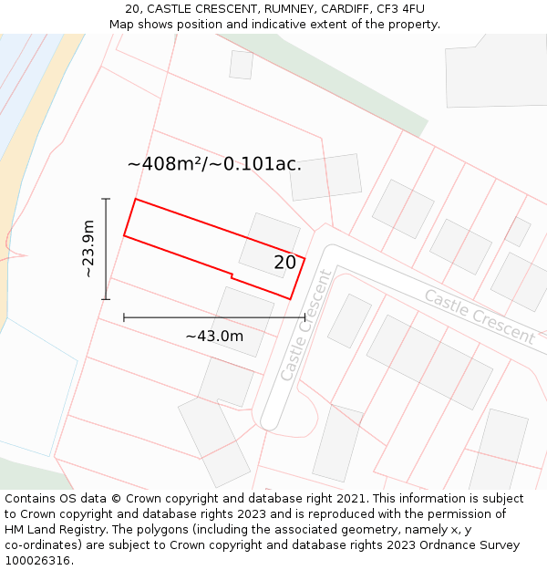 20, CASTLE CRESCENT, RUMNEY, CARDIFF, CF3 4FU: Plot and title map