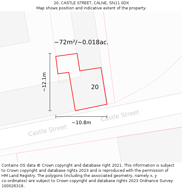 20, CASTLE STREET, CALNE, SN11 0DX: Plot and title map