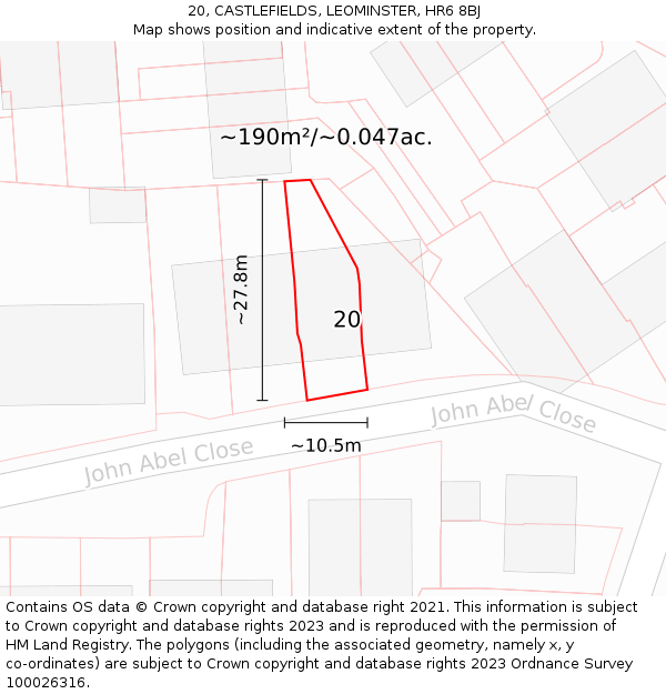 20, CASTLEFIELDS, LEOMINSTER, HR6 8BJ: Plot and title map