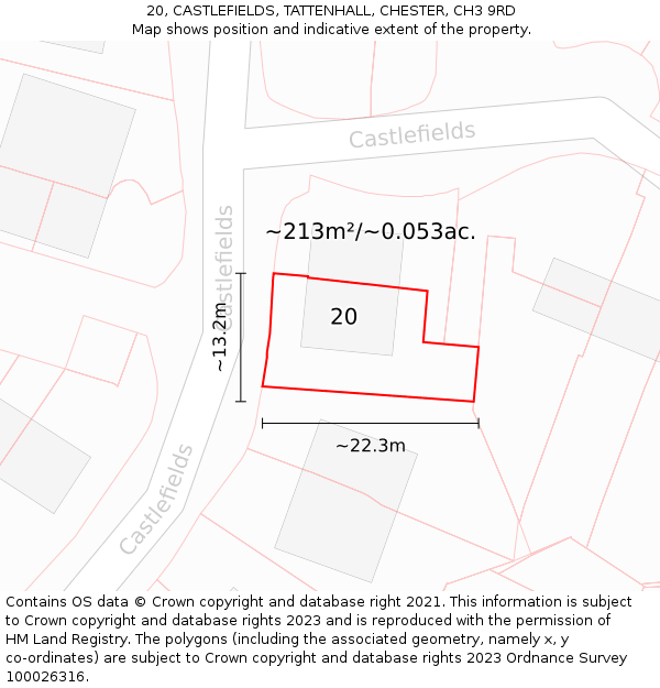 20, CASTLEFIELDS, TATTENHALL, CHESTER, CH3 9RD: Plot and title map