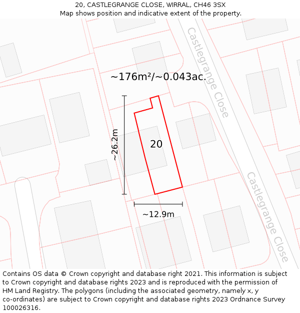 20, CASTLEGRANGE CLOSE, WIRRAL, CH46 3SX: Plot and title map
