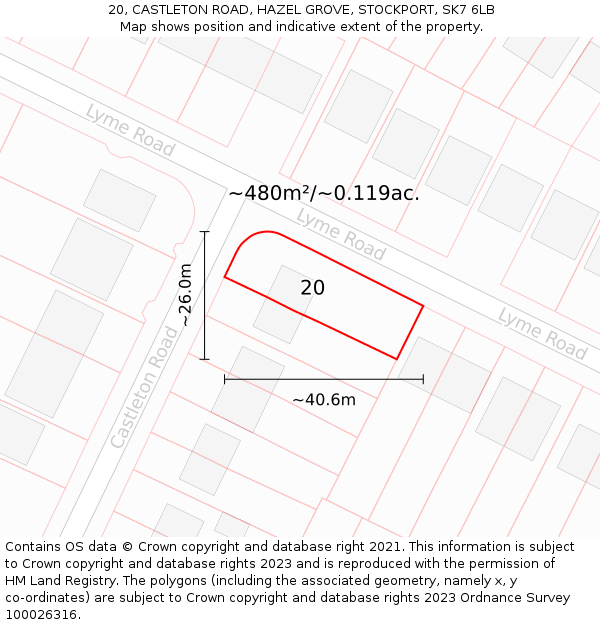 20, CASTLETON ROAD, HAZEL GROVE, STOCKPORT, SK7 6LB: Plot and title map