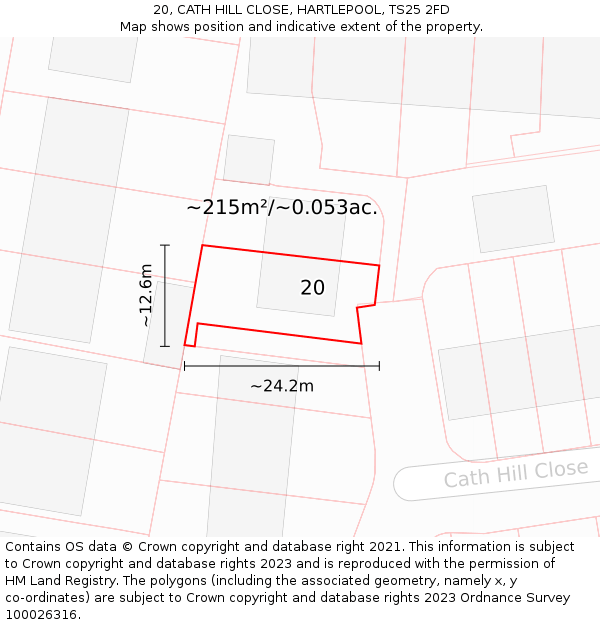20, CATH HILL CLOSE, HARTLEPOOL, TS25 2FD: Plot and title map