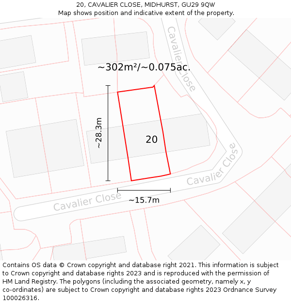 20, CAVALIER CLOSE, MIDHURST, GU29 9QW: Plot and title map