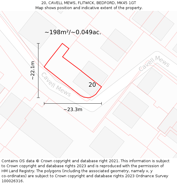 20, CAVELL MEWS, FLITWICK, BEDFORD, MK45 1GT: Plot and title map