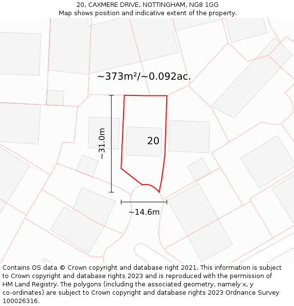 20, CAXMERE DRIVE, NOTTINGHAM, NG8 1GG: Plot and title map